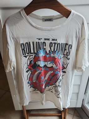 Daydreamer Rolling Stones Graphic Tee - White with Red & Blue Logo